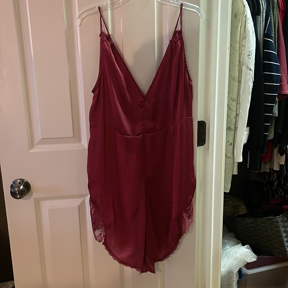 Free People Burgundy Lace Trim Romper - Picture 2 of 2